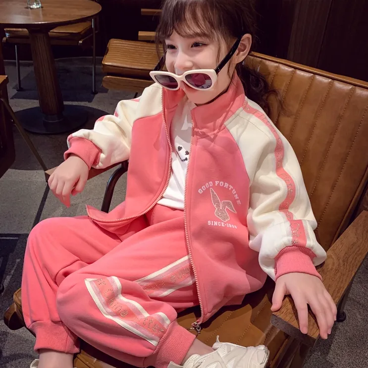 女童套装2024秋冬新款小女孩韩版休闲运动装宝宝加绒时髦两件套潮