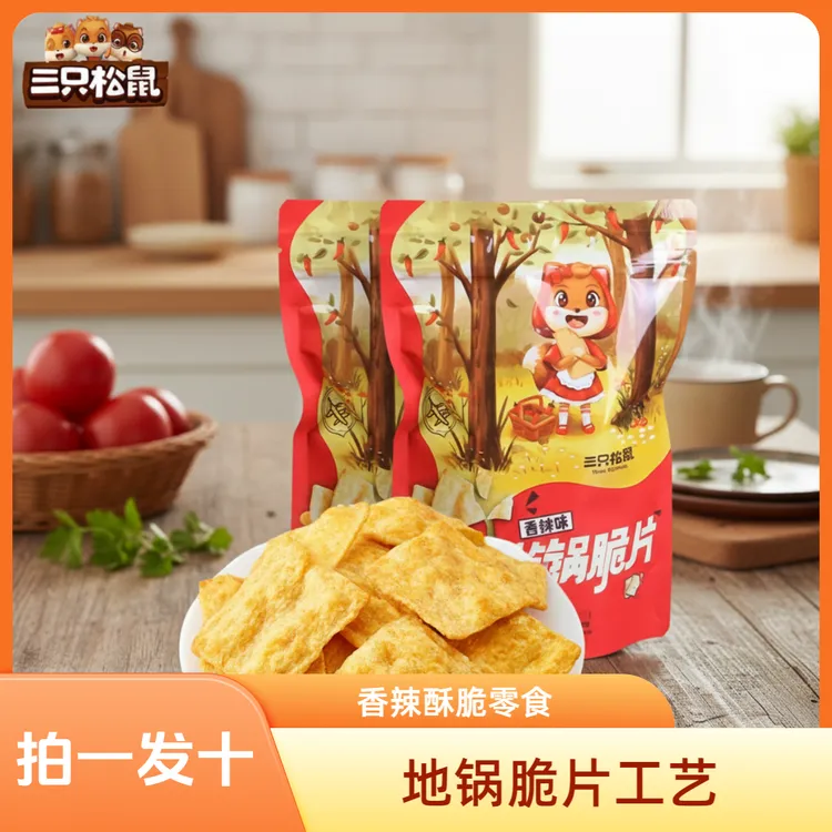 【特价】三只松鼠香辣味地锅脆片85g*10健康酥脆零食【26-08-16到期】
