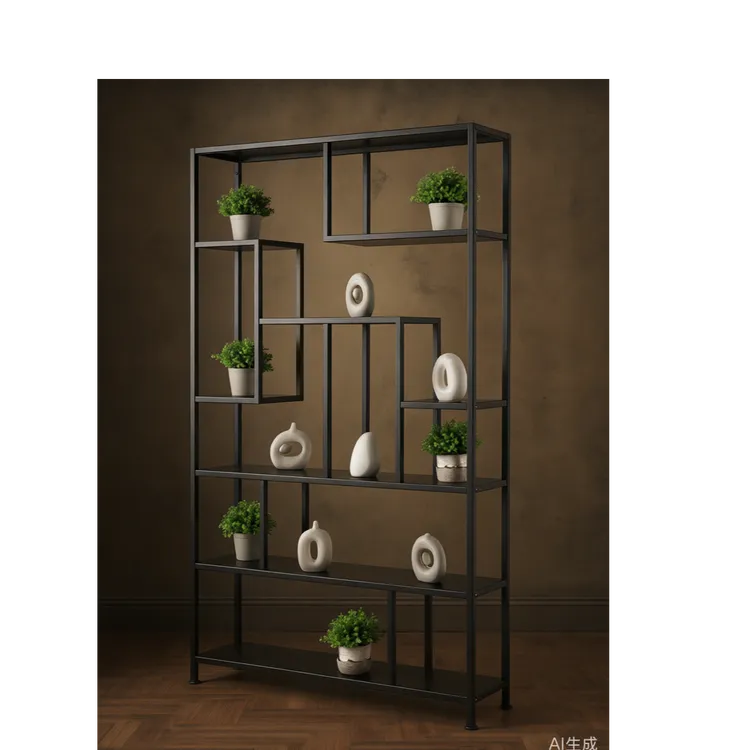 铁艺书架置物架落地博古轻奢办公室玄关隔断多层陈列架展示货架子