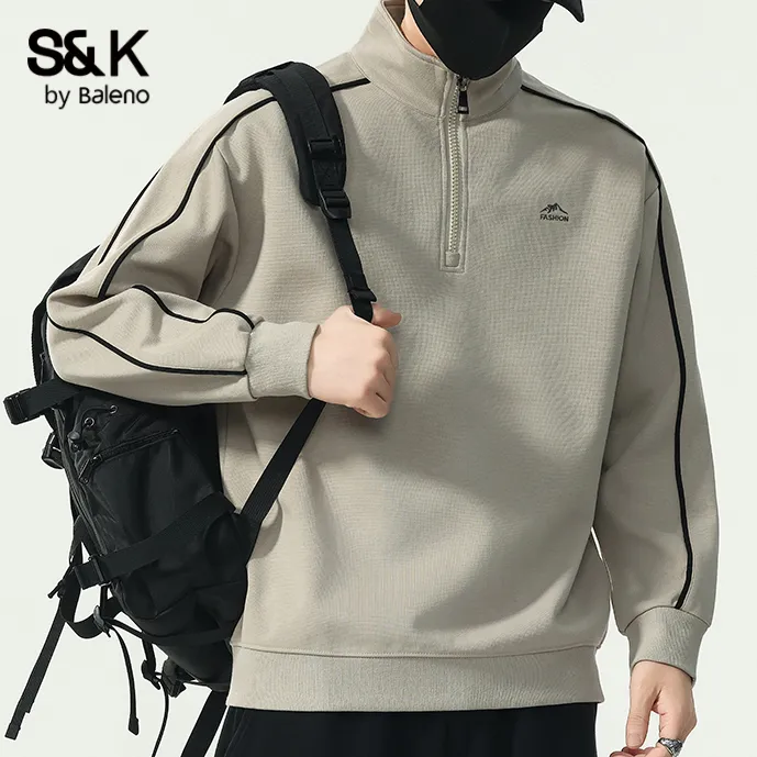 班尼路S&K美式潮牌半拉链卫衣男士秋季新款宽松百搭休闲长袖上衣