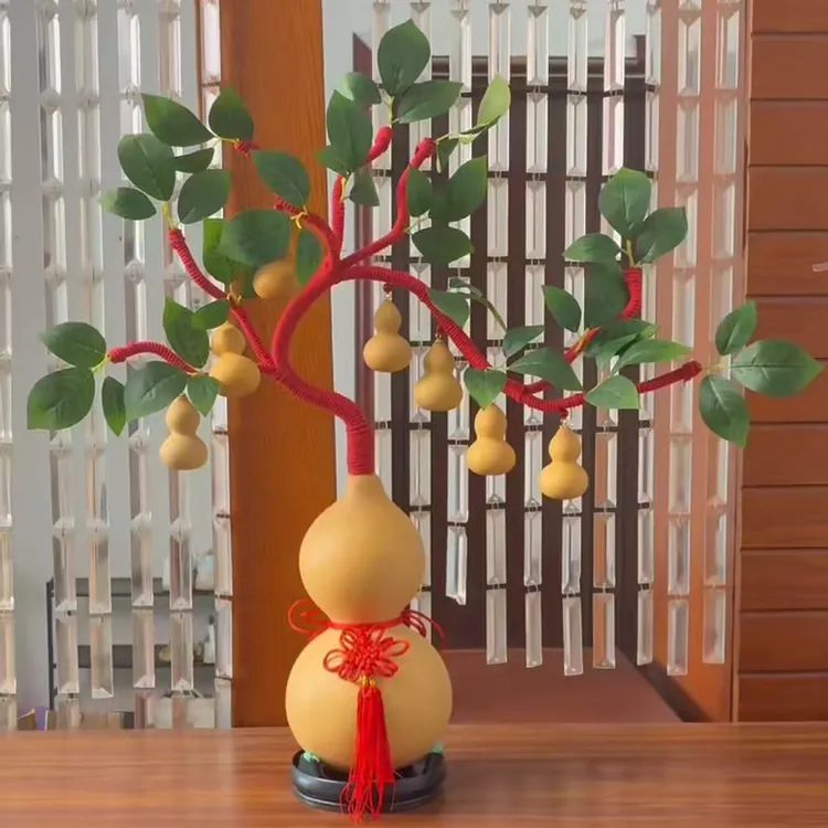 葫芦摆件七个小葫芦迎客松玄关空调电视柜摆件