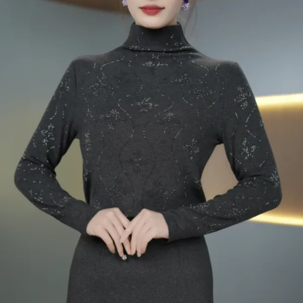 秋冬新款洋气设计感加绒薄款烫钻打底衫遮肉显瘦气质长袖上衣7596