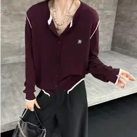 D6252韩系圆领假两件拼接撞色针织衫秋季气质百搭显瘦上衣女
