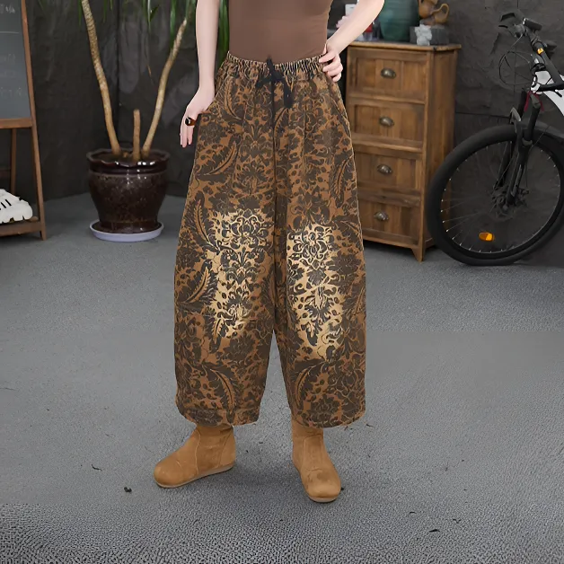 qq秋季新款复古砂洗印花牛仔九分裤宽松休闲显瘦女