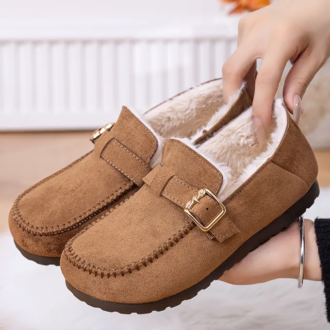 2025冬季新款加绒豆豆棉鞋女舒适保暖时尚一脚蹬平底防滑乐福鞋