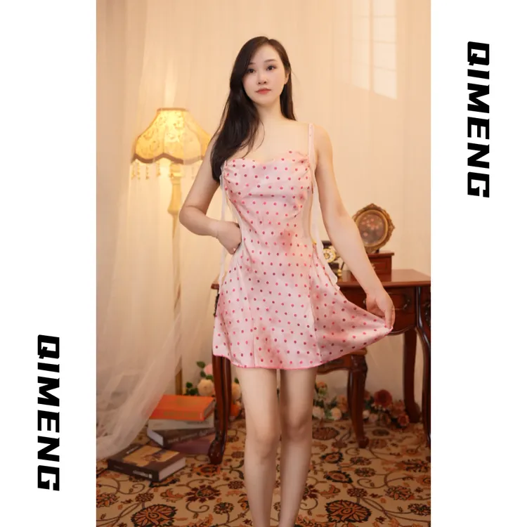 丝【波西米亚】夏季新款轻奢波点小清新纯欲风吊带睡裙欧若风睡衣