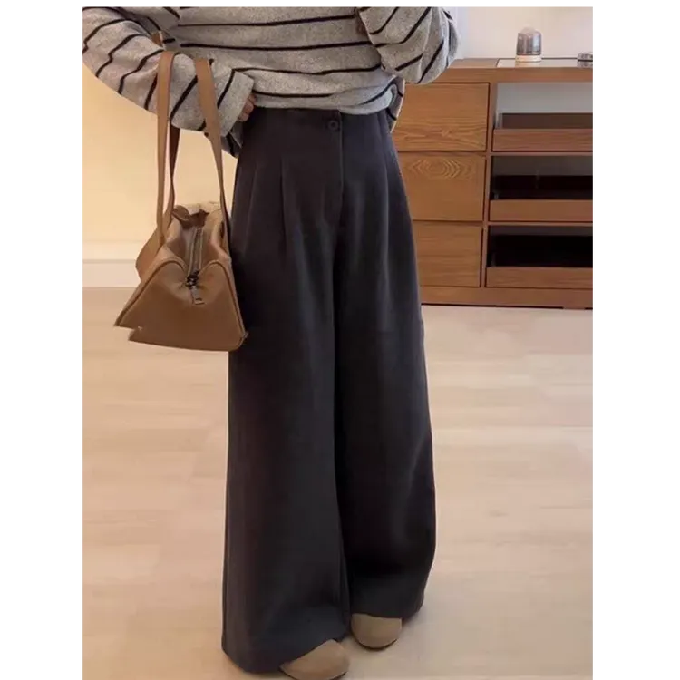 【现货+运费险】慵懒高级感灰色毛呢裤子女款高腰直筒裤阔腿裤