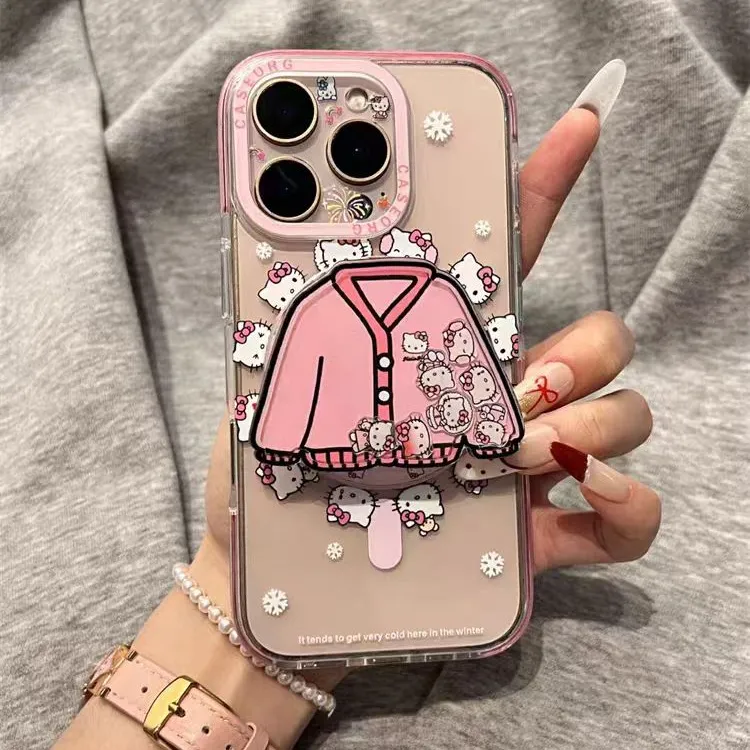 粉框雪花可爱猫咪磁吸适用iPhone16Promax手机壳苹果15保护套13