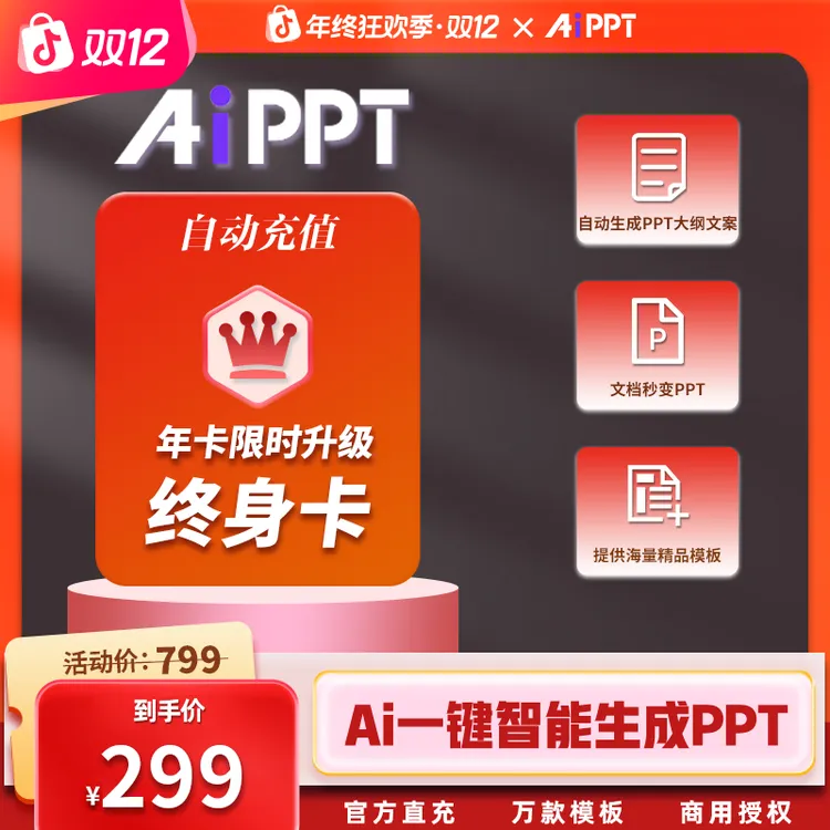 【AiPPT会员终身卡】AI智能生成 PPT美化文档转PPT即冲即用DeepSeek商品图