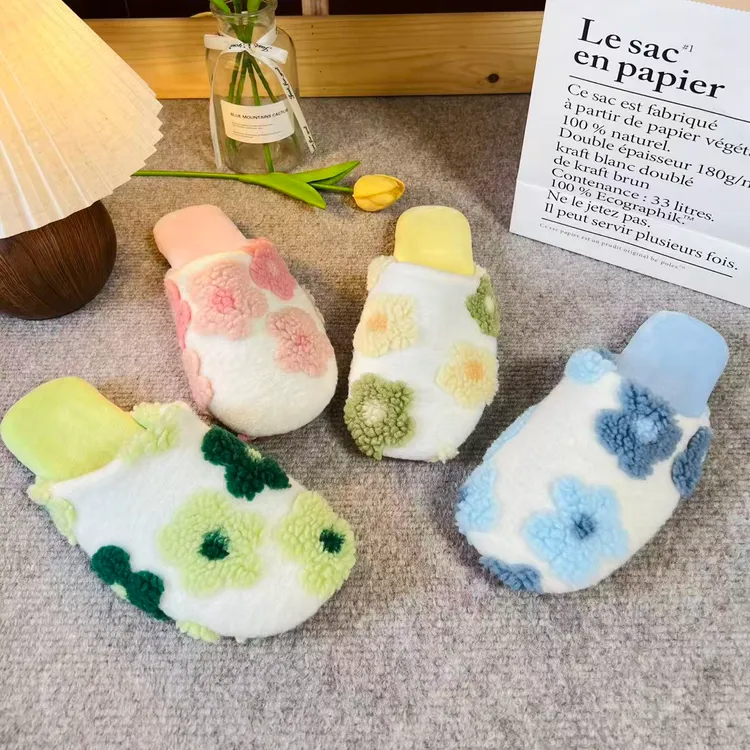 多彩亲子情侣冬季毛毛室内居家棉拖鞋厚款外穿保暖防滑居家617A-5