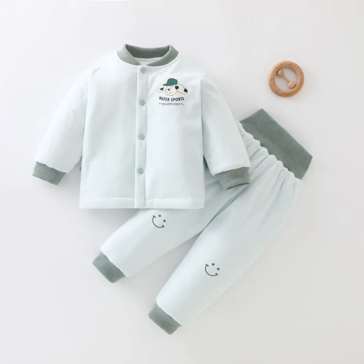 80克婴幼儿纯棉套装男女宝宝高腰护肚对开衣服春秋