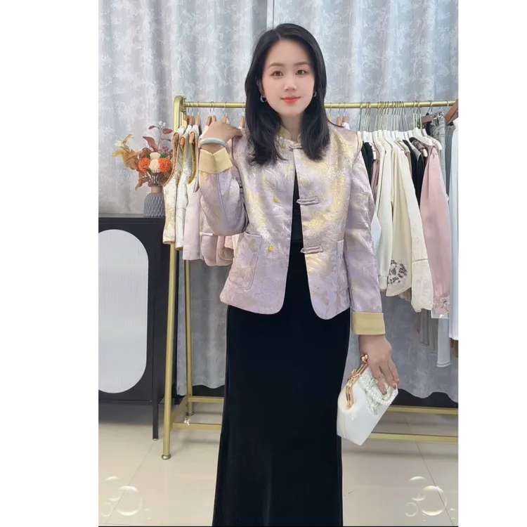 XHFJ国风中式立领时时尚提花厚款国潮风盘扣短款