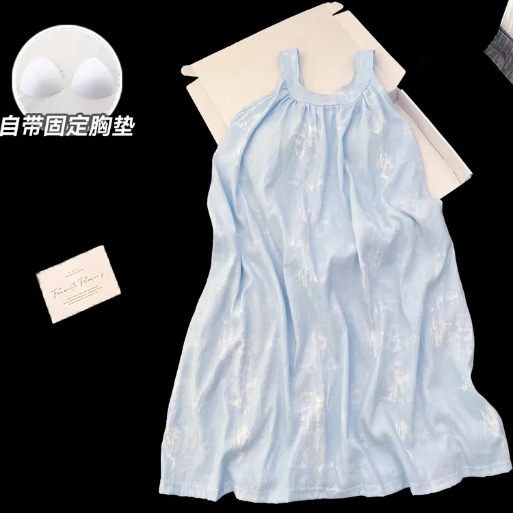 睡裙夏款睡衣女中长款新款甜美显瘦吊带睡裙带胸垫家居服可外穿