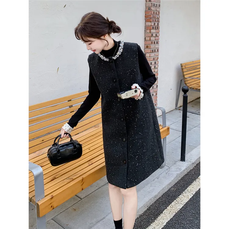 韩系洋气灰色小香风套装女2025早春新款气质显瘦毛呢背心裙两件套