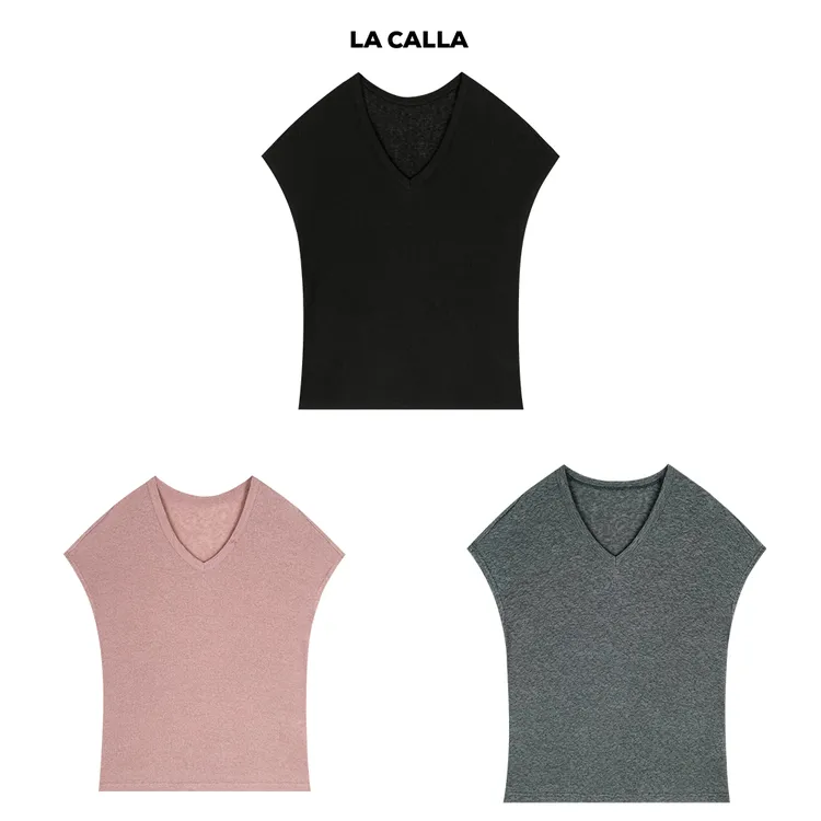 LA CALLA V领显瘦修身短袖T恤YY51-2135