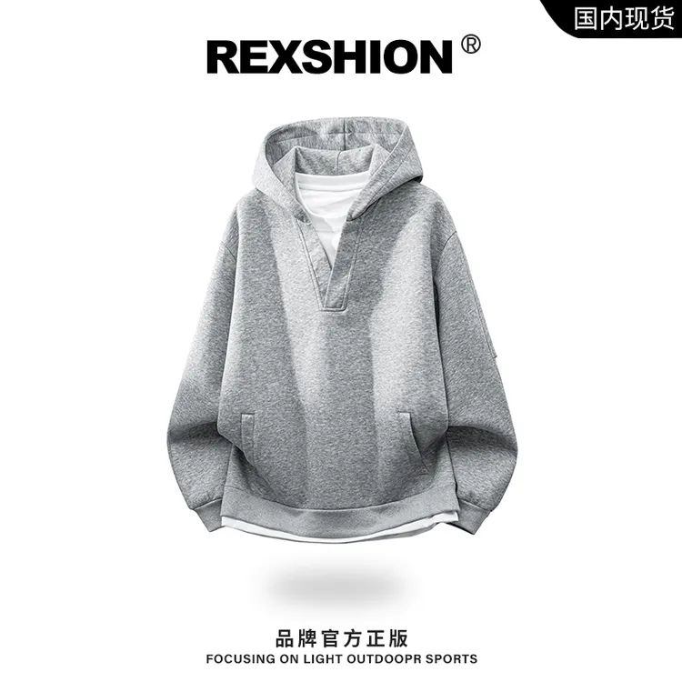 REXSHION秋季新款印花连帽卫衣男韩系复古简约休闲宽松百搭上衣男