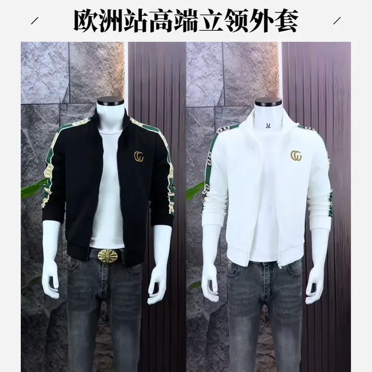 欧州站高端男士拼接休闲外套潮牌立领秋冬新款时尚百搭高品质夹克