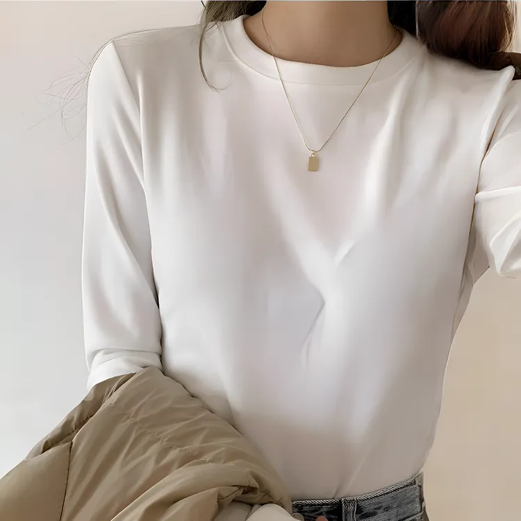 德绒打底衫女内搭秋冬T恤女款长袖白色锁温保暖洋气上衣显瘦修身