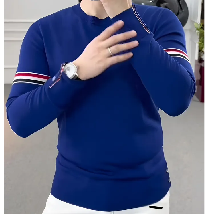 秋冬新款高品质轻奢男士针织衫圆领套头潮流长袖休闲气质打底毛衣