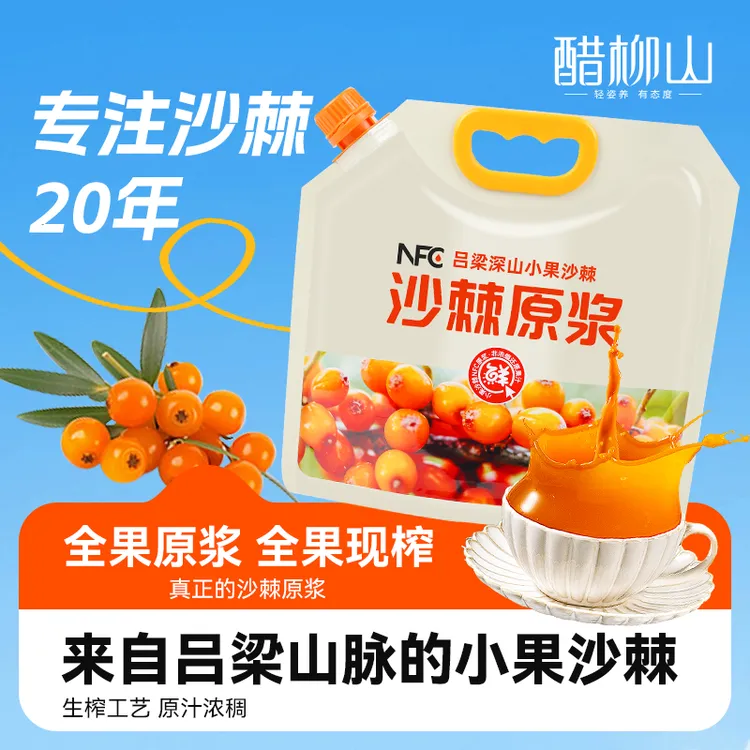 醋柳山1000ml大袋沙棘汁原浆山西沙棘小果野外生长含果油产地直发