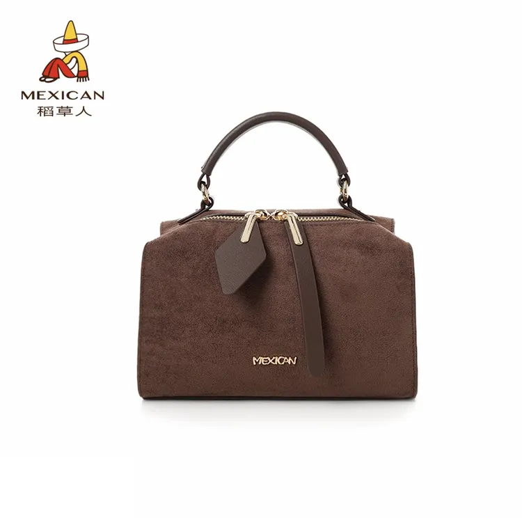 稻草人包包女秋冬新款时尚百搭牛皮手提波士顿包包通勤斜挎女包