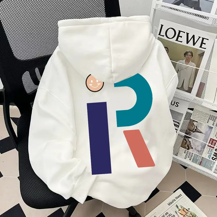 重磅加绒加厚男女同款连帽卫衣美式R笑脸印花潮牌新款宽松外套ins