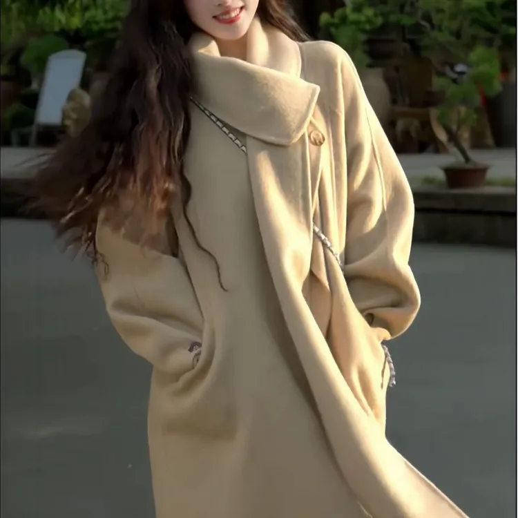 【冬日之约】羊毛宽松百搭原创设计围巾小个子双面手缝羊毛大衣