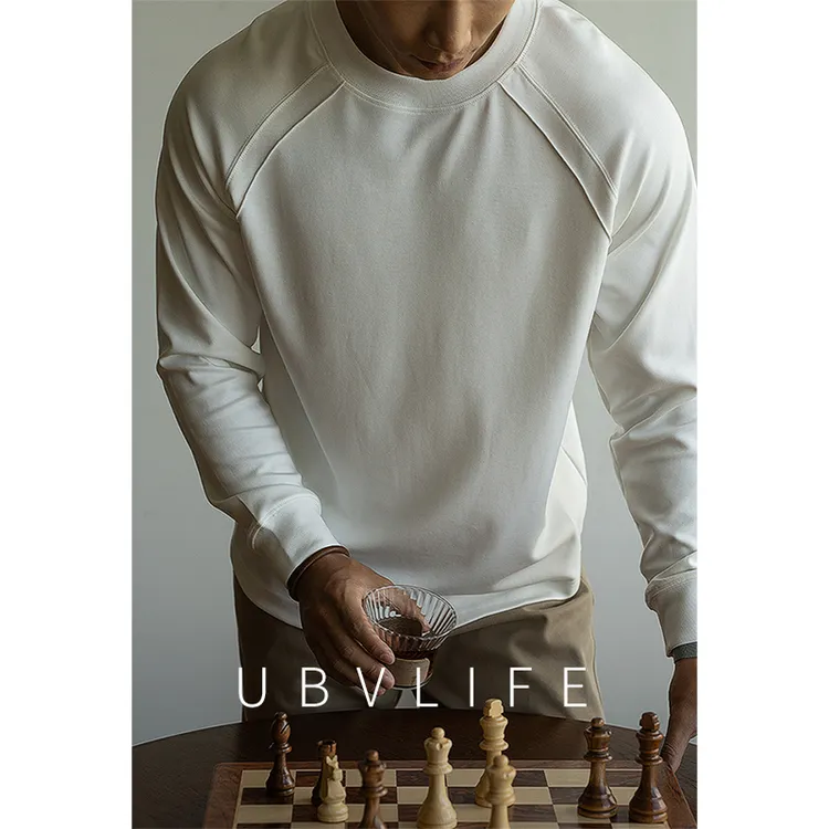 解构机能风莫代尔棉插肩袖抗皱长袖T恤男2025秋季打底衫白色卫衣