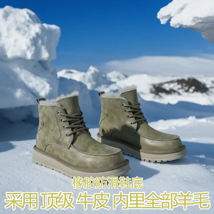 蒙古雪地靴男冬季羊毛超厚保暖棉鞋男款抗寒零下40度防滑马丁棉靴