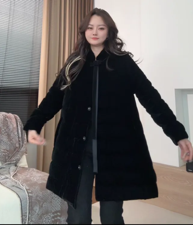 museguhui/木色古汇60122#复古港风立领中长款单排扣加厚冬款棉服