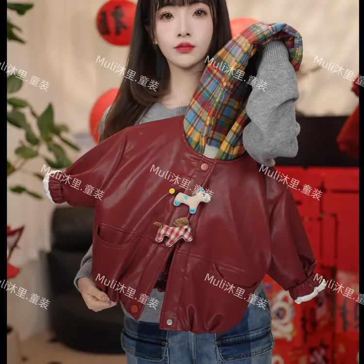 男童冬季红色皮衣外套儿童翻领夹克棉衣中小童加厚年款ML-689