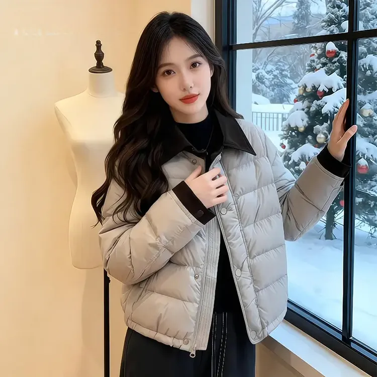 MISU/糜素时尚翻领撞色棉服外套冬季新款棉袄小个子宽松保暖棉衣