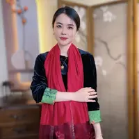 2025新款 刺绣款175*75左右桑蚕丝围巾百搭丝巾-【国色天香】酒红