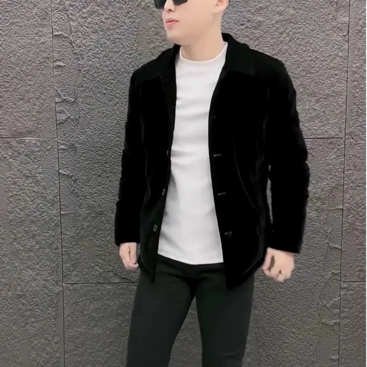 冬季新款金丝绒翻领男士棉服欧货痞帅潮流棉衣外套百搭时尚男上衣