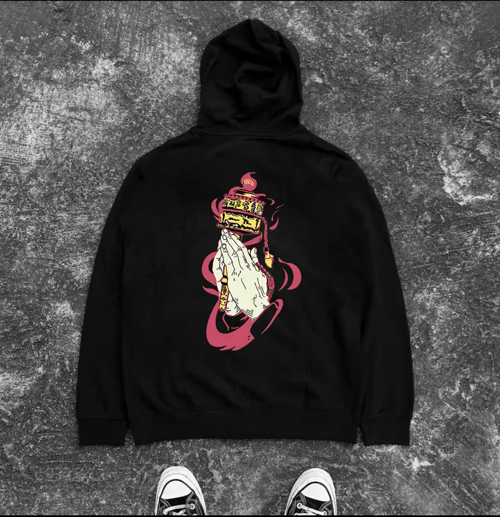 藏式国潮宽松套头卫衣男女同款帽衫长袖藏文LOGO印花加绒连帽卫衣