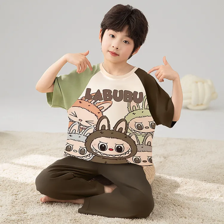 儿童睡衣男孩夏季新款休闲卡通长裤短袖纯棉青少年中大童家居服