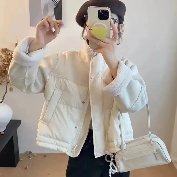 洋气欧货新款拼接可立领棉服外套女秋冬季新款时尚百搭保暖外套