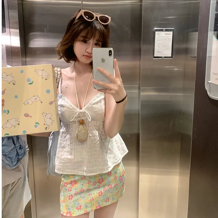 【南法庄园】小清新碎花短裙春季a字包臀裙/吊带背心短袖T恤上衣女