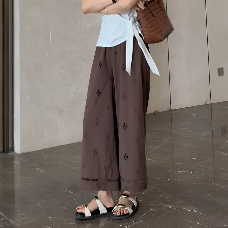 【余欢欢】夏季简约时尚百搭舒适镂空九分休闲裤-YHK50259