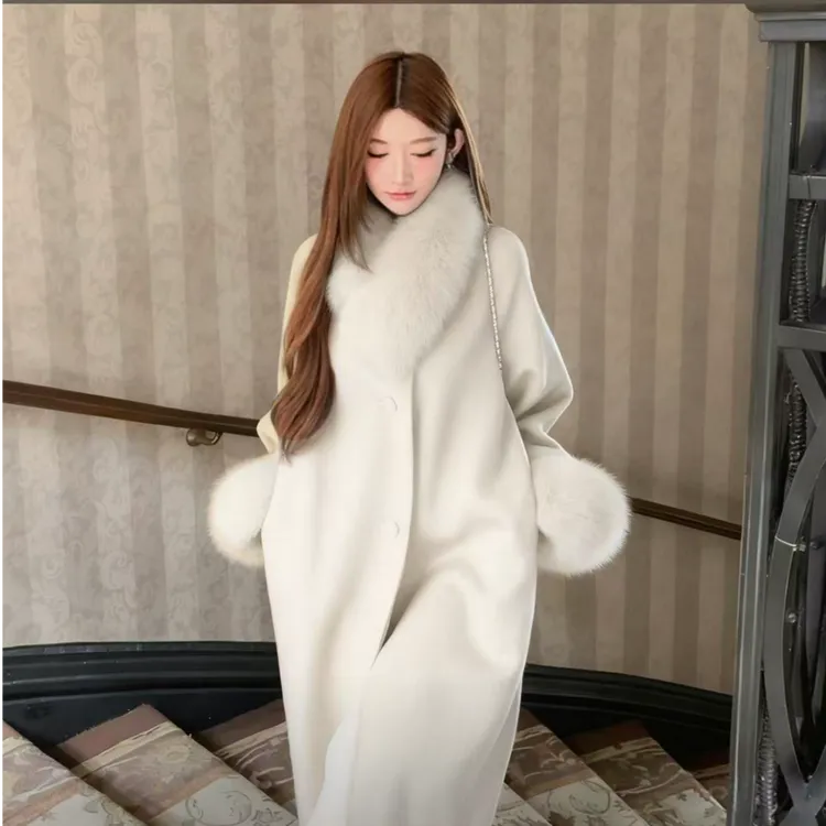 新中式双面长款气质大衣毛领可拆卸