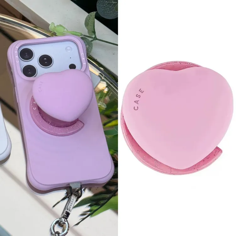 CASE粉色爱心气囊磁吸支架硅胶可爱卡包适用苹果磁吸折叠支架女