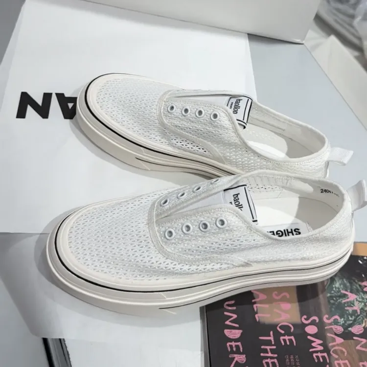 诗歌兰女鞋2025新款夏季网面休闲板鞋时尚厚底一脚蹬懒人鞋36275