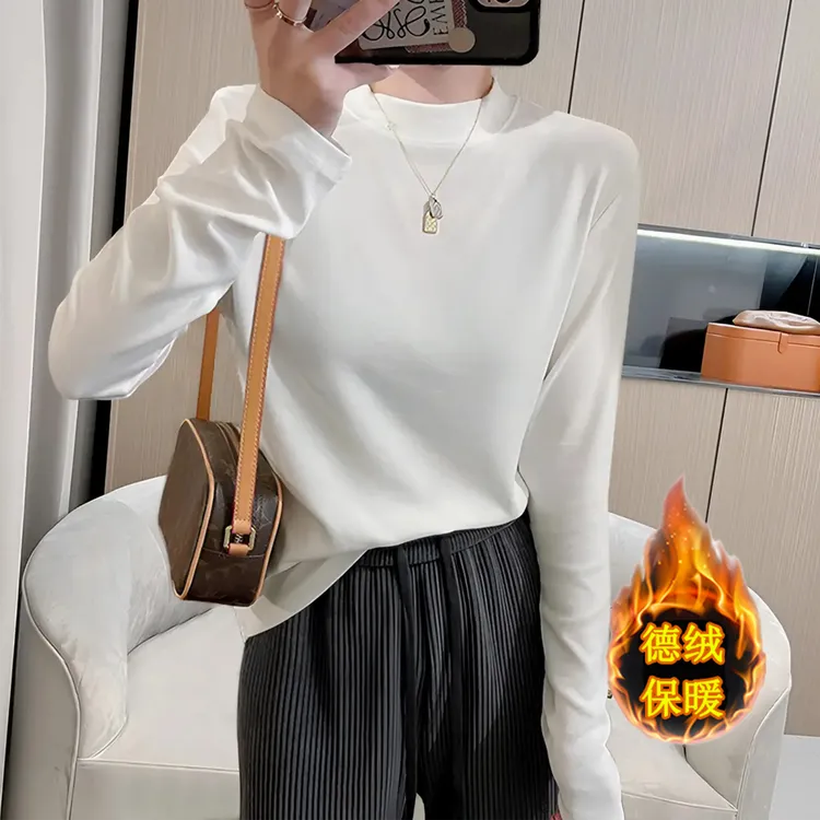  （小立领）打底衫女秋冬半高领德绒白色百搭长袖T恤内搭显瘦上衣服