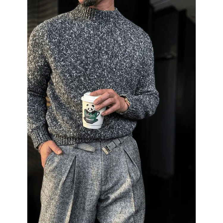 2025冬季男士男装百搭时尚舒适感加厚针织上衣圆领高端潮牌针织衫