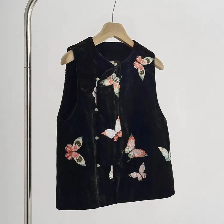 【释上SHISARIG】新中式国风蝴蝶绣花丝绒马甲女装早秋新款背心