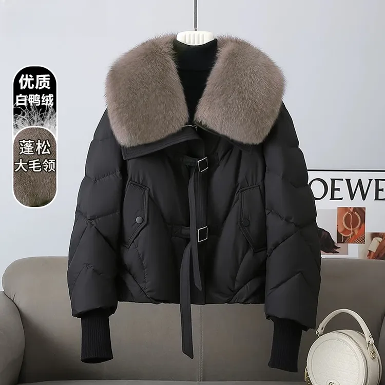 【保暖羽绒服】2025新款冬季时尚皮草外套女短款阔版服仿狐狸毛领