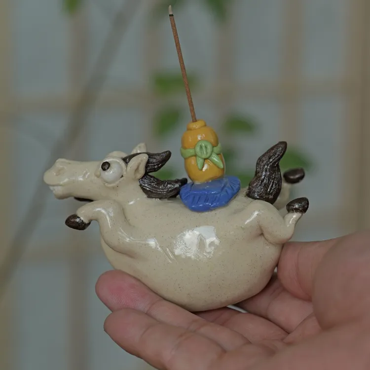 纯手工手捏陶瓷可爱马香道香插茶道摆件