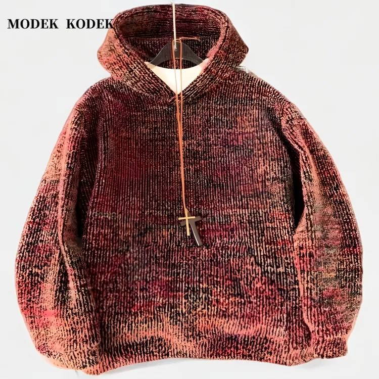 MODEK KODEK冬季新款针织加绒连帽卫衣男士时尚潮牌宽松保暖上衣