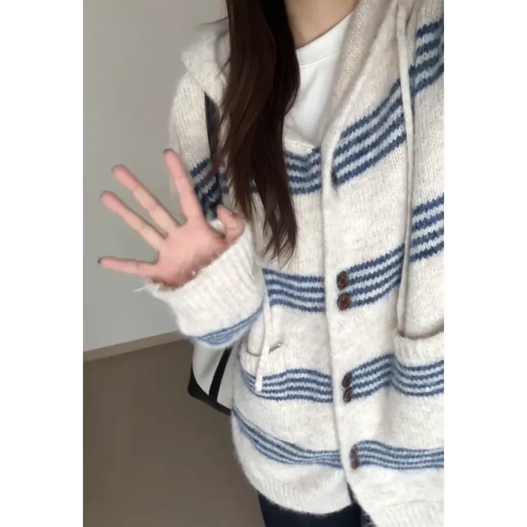 减龄显白软糯慵懒风连帽毛衣开衫女秋季韩系中长款厚实针织衫上衣