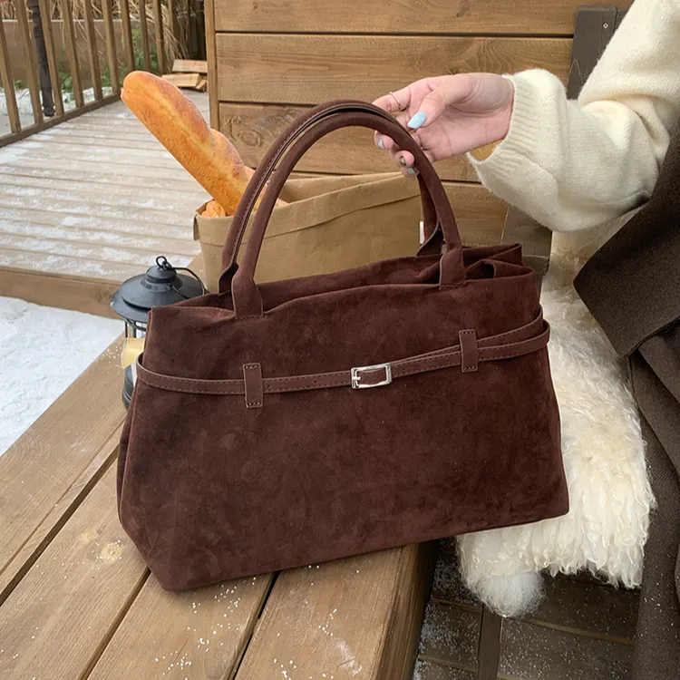 韩系时尚复古绒磨砂大容量手提包包女士2025秋冬新款简约休闲大包